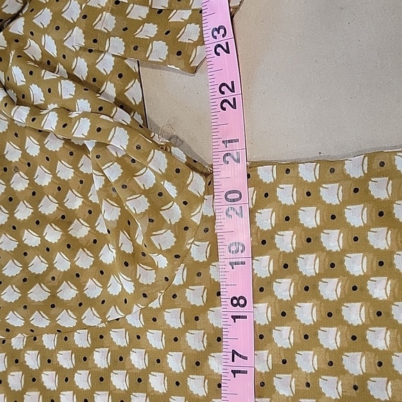 Loft Size M Mustard Brown/Yellow/Green Patterned Long Sleeve Semi-Sheer Blouse - Picture 10 of 14